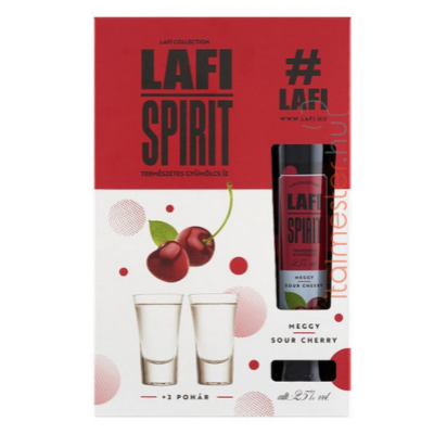 Lafi Spirit meggy ízű likőr díszdobozban + 2 pohár 25% 0,5l
